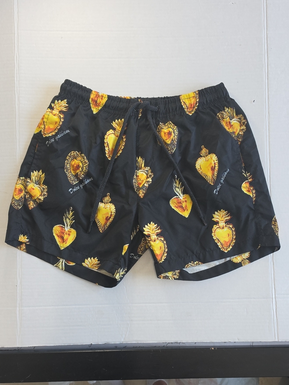 Dolce & Gabbana Black Swim Shorts with Yellow Heart Motif